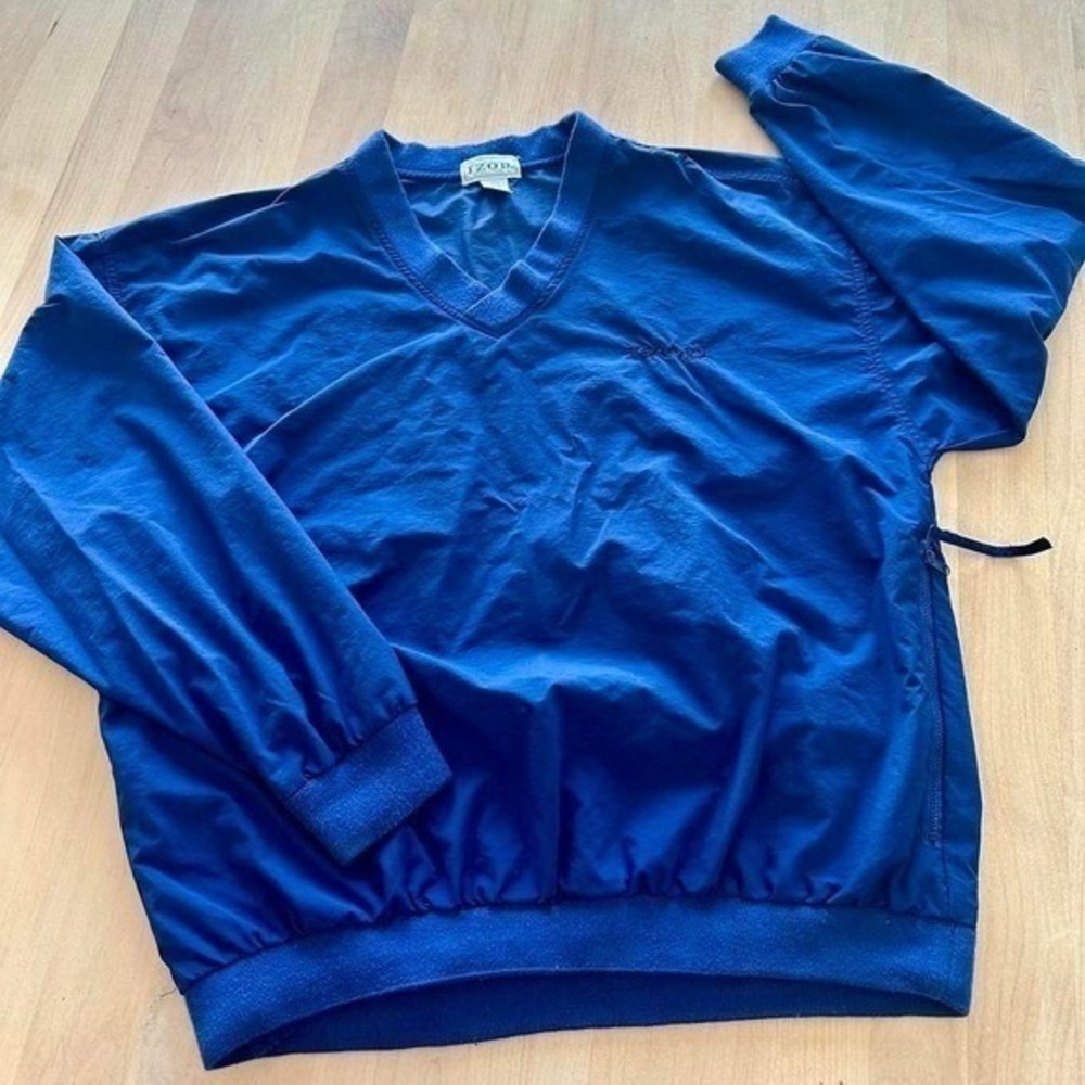 IZOD Mens Pullover Windbreaker Jacket Blue V-Neck Long‎ Sleeve Size M